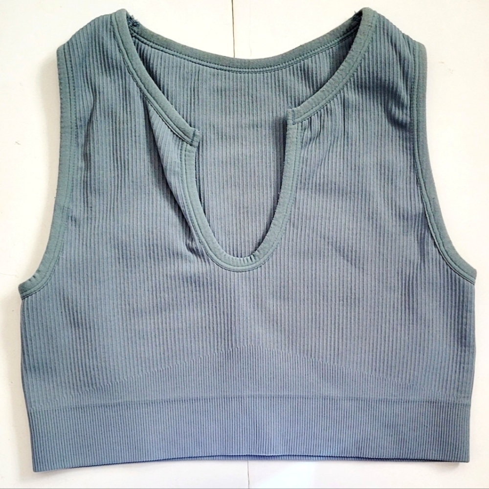 Ribbed Sage V neck workout top
